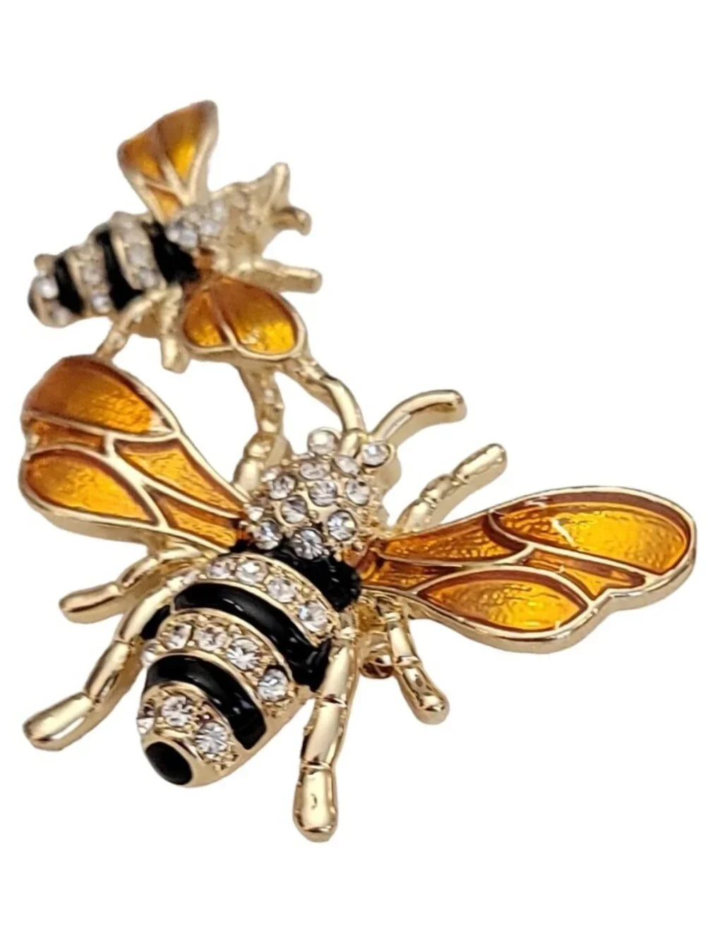 Napier Gold-Tone Clear Rhinestone Black Gold Enamel Bees Brooch, Signed K114